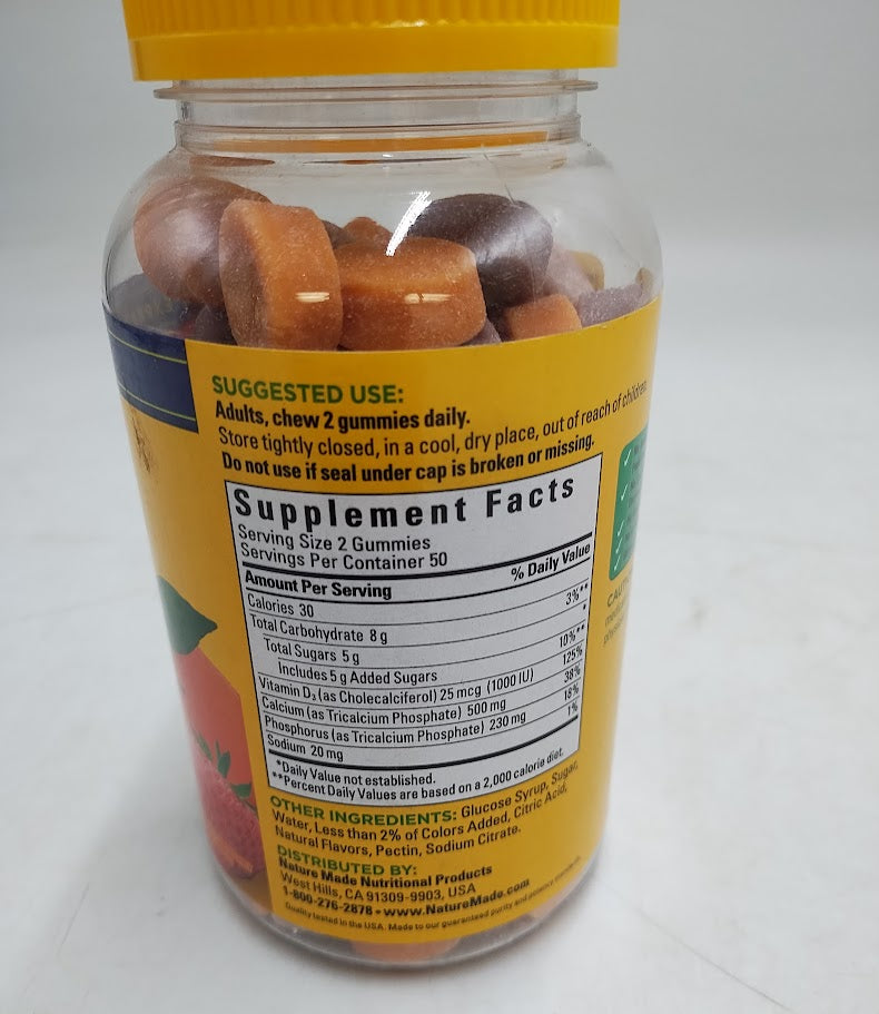 Nature Made Calcium 500mg with Vitamin D3 Gummies - Fruit - 100ct EXP: 02/2026
