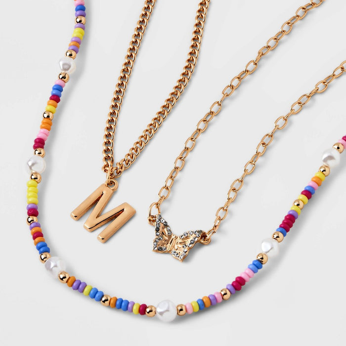 Girls' 3pk Initial 'M' Beaded Necklace Set - art class