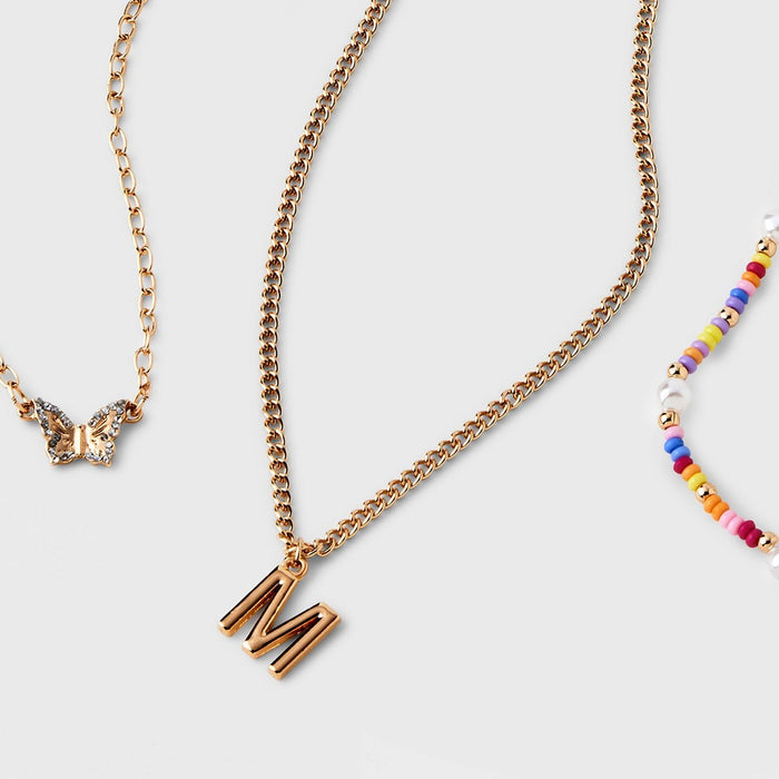 Girls' 3pk Initial 'M' Beaded Necklace Set - art class
