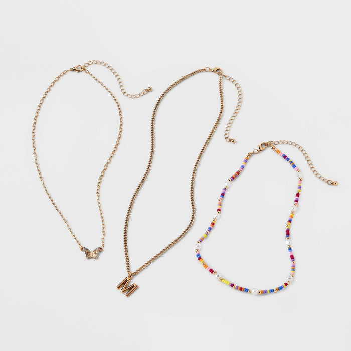 Girls' 3pk Initial 'M' Beaded Necklace Set - art class