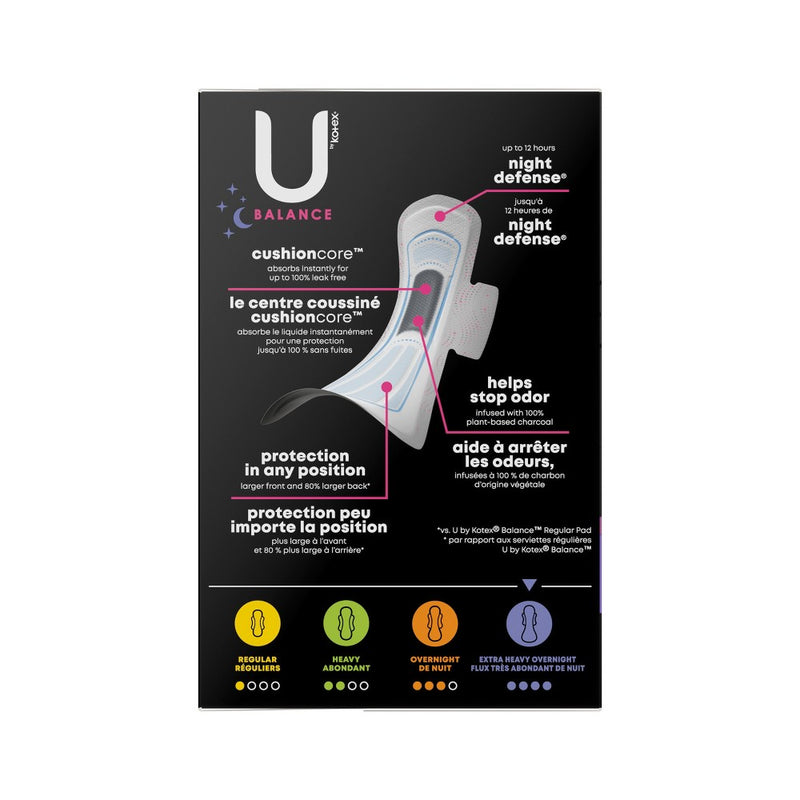 U by Kotex Balance Ultra Thin Extra Heavy Overnight Pads with Wings - Unscented - 22ct