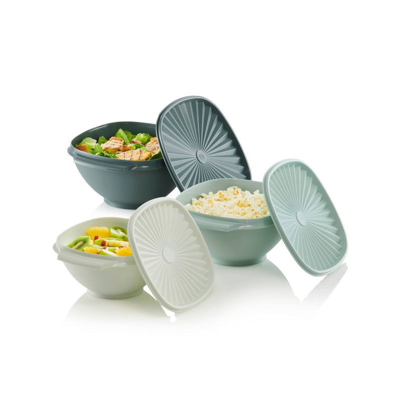 Tupperware Heritage 3pc (5.25c, 8c, 11.75c) Plastic Food Storage Container Set Green