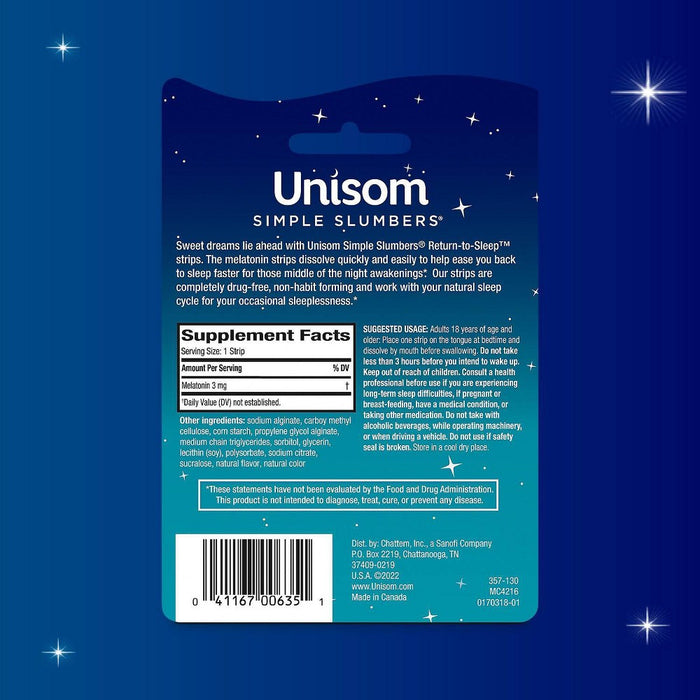Unisom Simple Slumbers Return-To-Sleep Mint Strips - 21ct EXP: