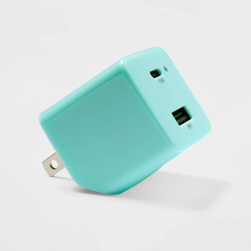 2 Port 20W USB-A and USB-C Wall Charger - heyday Spring Teal