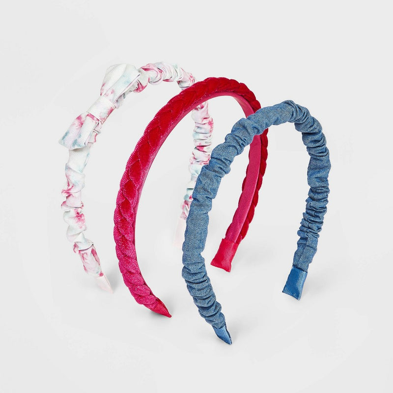 Girls' 3pk Tie-Dye Velvet Headbands - Cat & Jack Blue/White/Pink