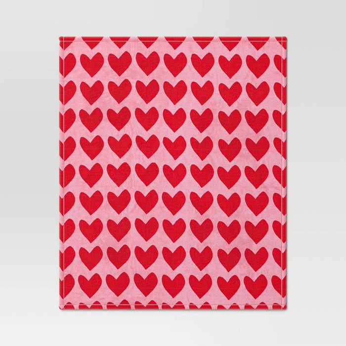 Heart Printed Plush Valentine's Day Throw Blanket Pink/Red - Room Essentials