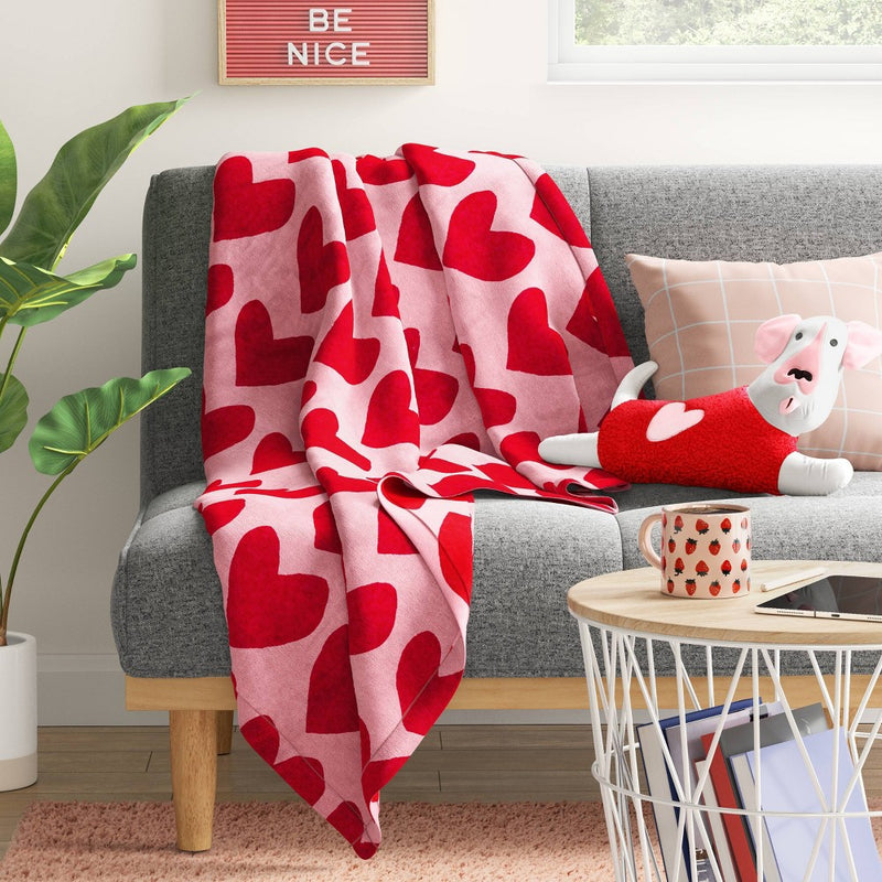 Heart Printed Plush Valentine's Day Throw Blanket Pink/Red - Room Essentials