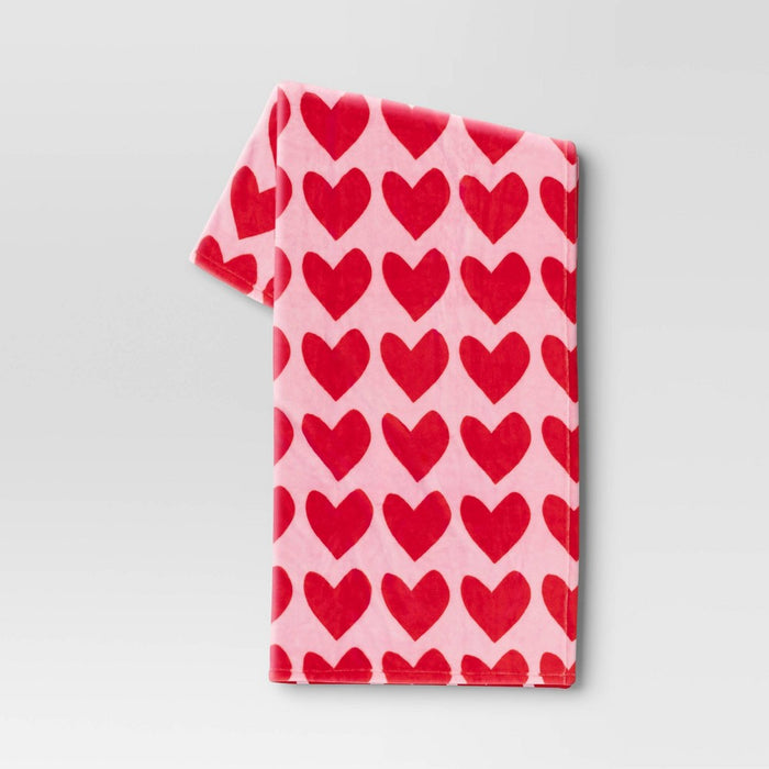 Heart Printed Plush Valentine's Day Throw Blanket Pink/Red - Room Essentials