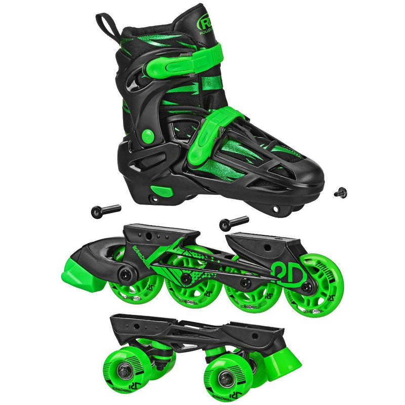 Roller Derby Green Wire Kids' Adjustable Inline-Quad Combo Skates - Black/Green S (12-2)