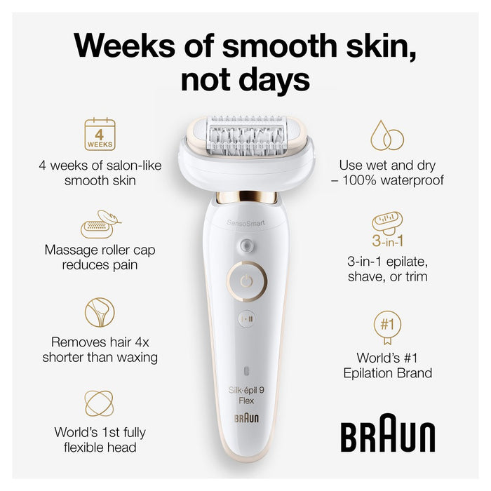 Braun Silk-epil 9-300 Women's Cordless Wet & Dry Epilator + FaceSpa Beauty Set + 4 Extra Accesssories - 11pk