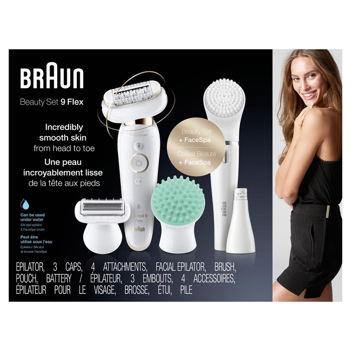 Braun Silk-epil 9-300 Women's Cordless Wet & Dry Epilator + FaceSpa Beauty Set + 4 Extra Accesssories - 11pk