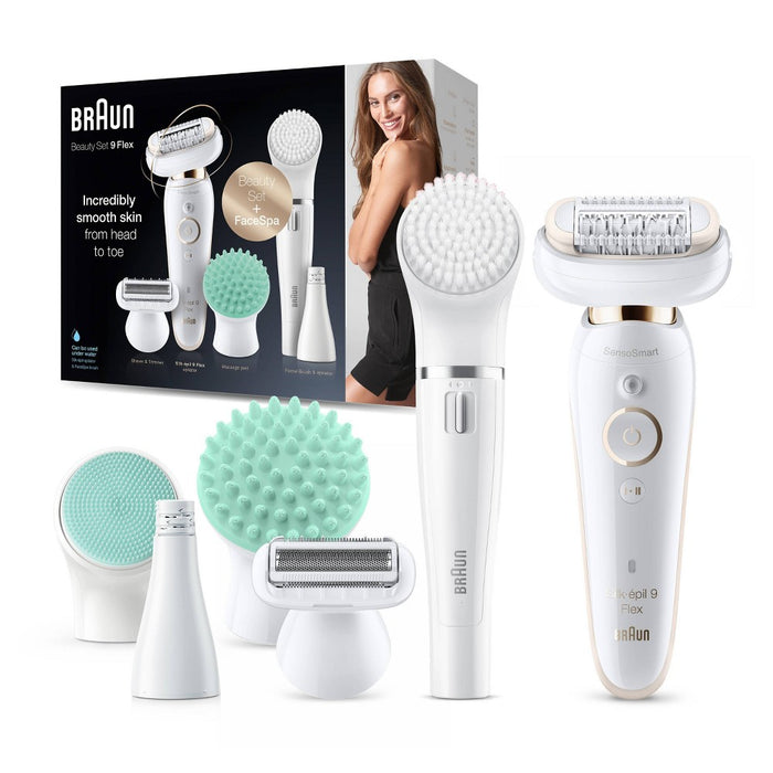 Braun Silk-epil 9-300 Women's Cordless Wet & Dry Epilator + FaceSpa Beauty Set + 4 Extra Accesssories - 11pk