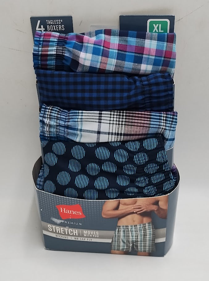 Hanes Premium Men's Stretch Woven Boxer Shorts 4pk -Blue/Green XL