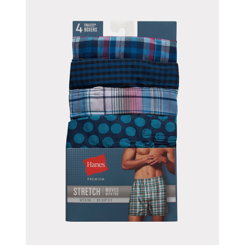 Hanes Premium Men's Stretch Woven Boxer Shorts 4pk -Blue/Green XL