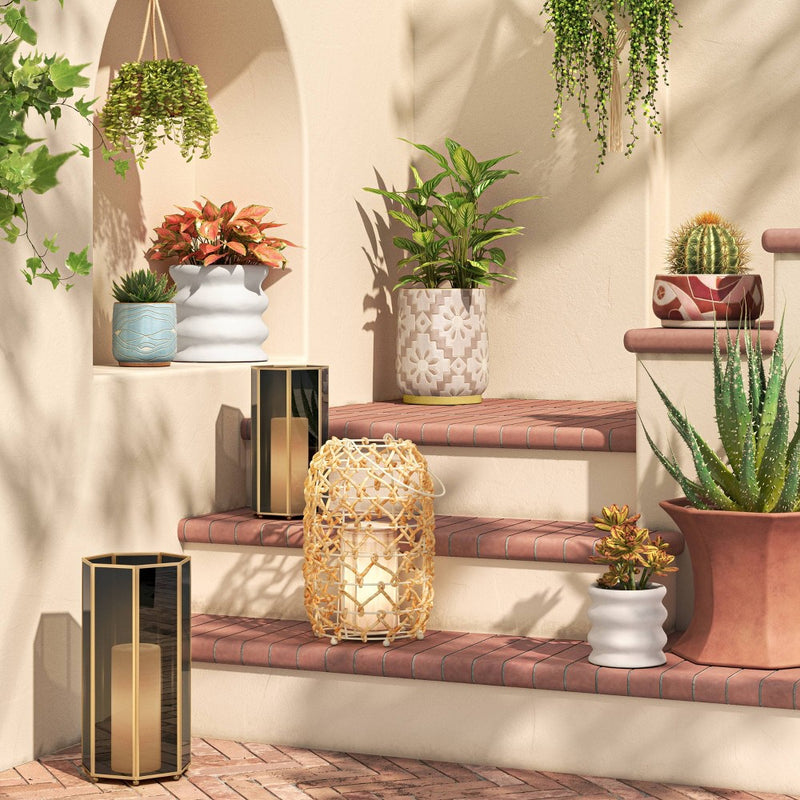13.5" Metal/Glass Outdoor Lantern Candle Holder Gold - Opalhouse designed with Jungalow