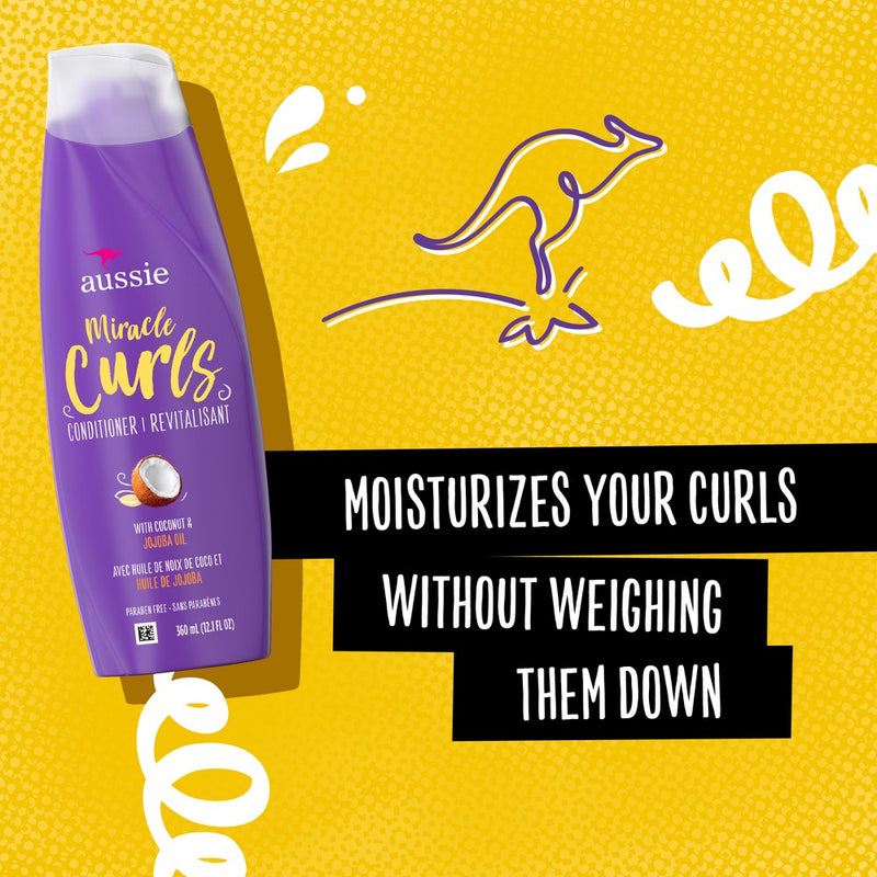 Aussie Paraben-Free Miracle Curls Conditioner with Coconut & Jojoba Oil For Curly Hair - 12.1 fl oz
