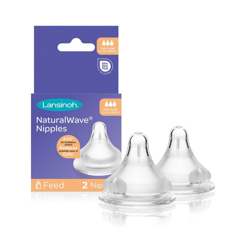 Lansinoh NaturalWAVE Silicone Anti-Colic Baby Bottle Nipples - Fast Flow - 2pk