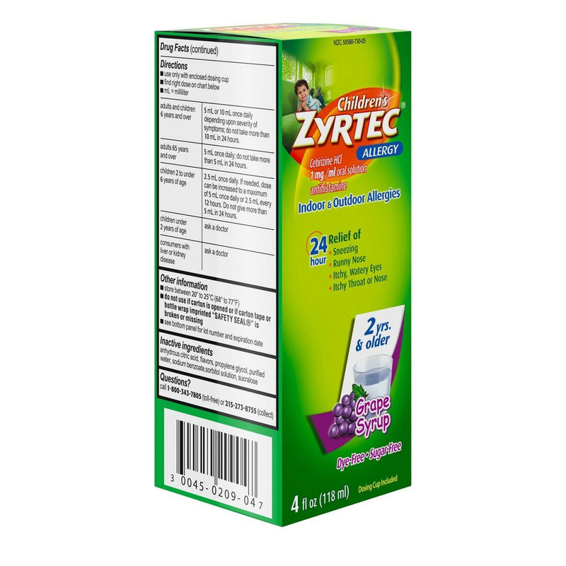 Children's Zyrtec 24 Hour Allergy Relief Syrup - Grape - Cetirizine - 4 fl oz
