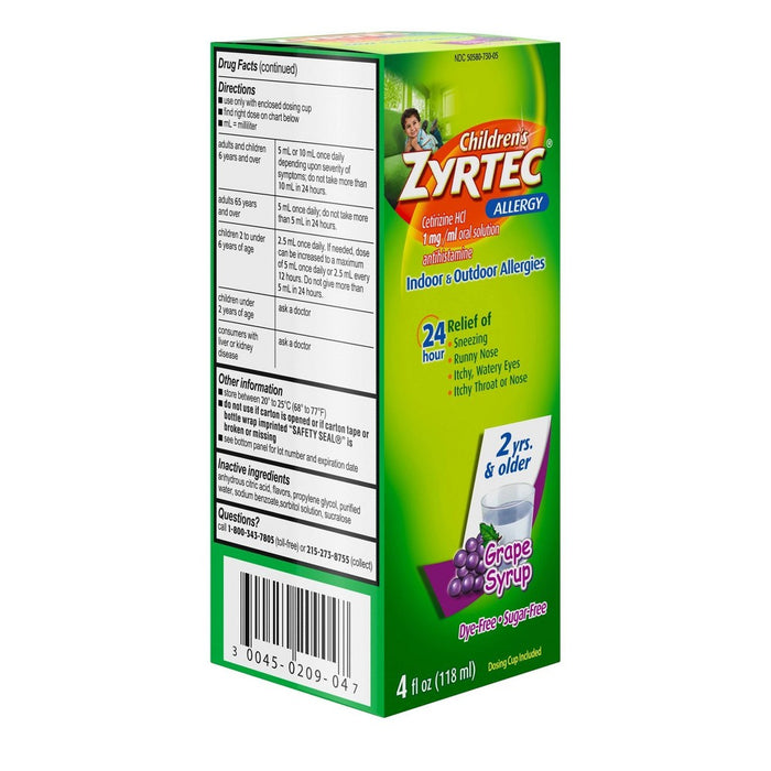 Children's Zyrtec 24 Hour Allergy Relief Syrup - Grape - Cetirizine - 4 fl oz