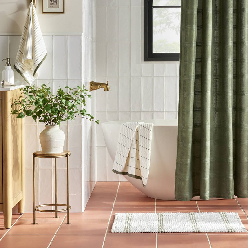 20"x32" Open Plaid Bath Rug Green/Cream - Hearth & Hand with Magnolia