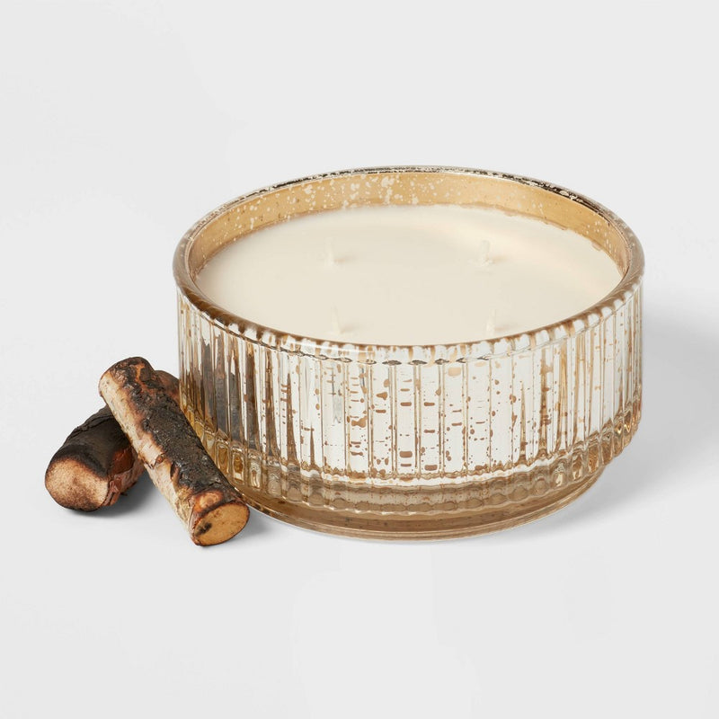 4-Wick Ribbed Mercury Glass Fireside Glow Footed Jar Candle Gold 25oz - Threshold