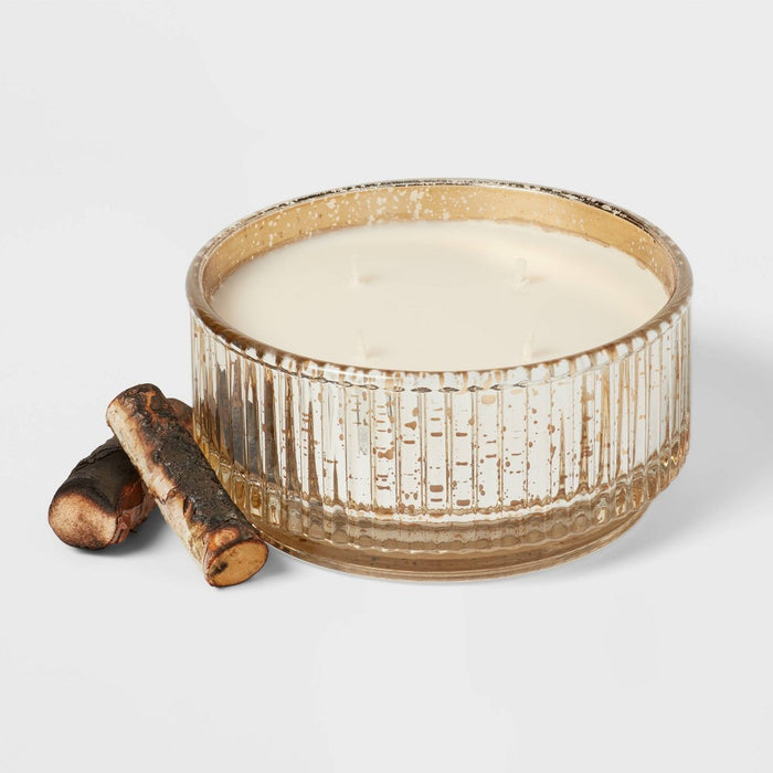 4-Wick Ribbed Mercury Glass Fireside Glow Footed Jar Candle Gold 25oz - Threshold