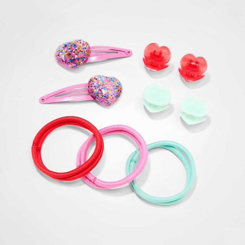 Girls' 12pk Heart Themed Hair Accessory Set - Cat & Jack Mint Green/Red/Pink