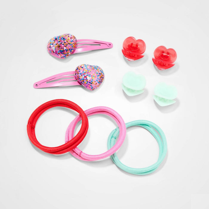 Girls' 12pk Heart Themed Hair Accessory Set - Cat & Jack Mint Green/Red/Pink