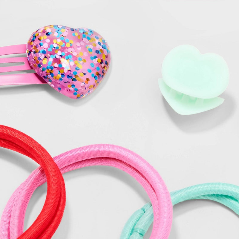 Girls' 12pk Heart Themed Hair Accessory Set - Cat & Jack Mint Green/Red/Pink