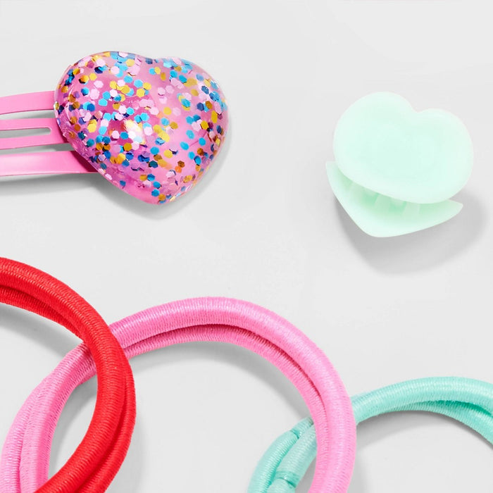 Girls' 12pk Heart Themed Hair Accessory Set - Cat & Jack Mint Green/Red/Pink