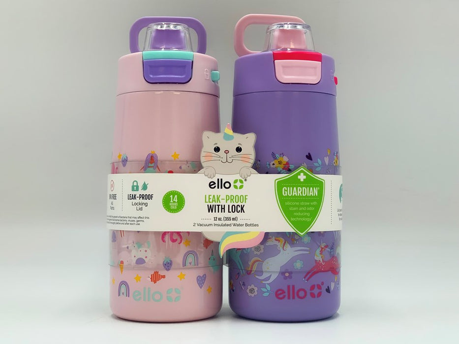 2pk Colby Kids' Stainless Steel 12oz Water Bottles Pink/Purple - Ello