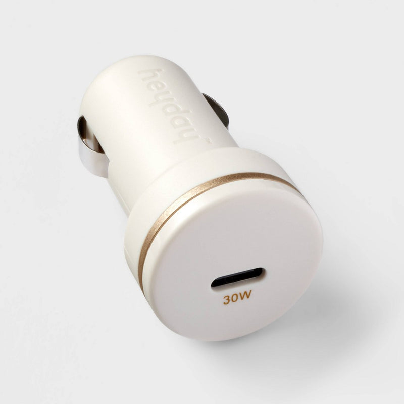 Single Port USB-C 30W Car Charger - heyday Stone White