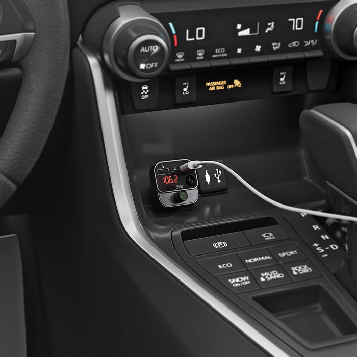 Just Wireless Bluetooth FM Transmitter with USB-C and USB-A Charging Port - Black