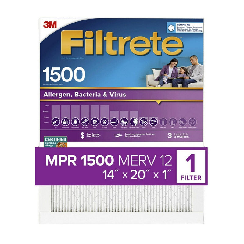 Filtrete 14x20x1 Allergen Bacteria and Virus Air Filter 1500 MPR