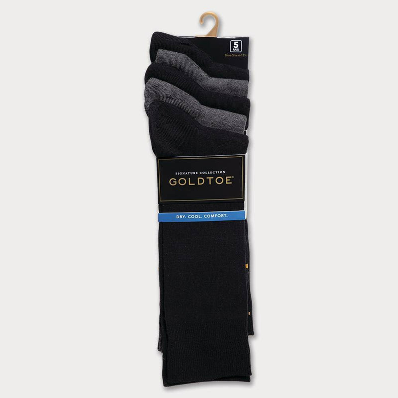 Signature Gold by GOLDTOE Men's Flatknit Crew Socks 5pk - Black/Charcoal 6-12.5