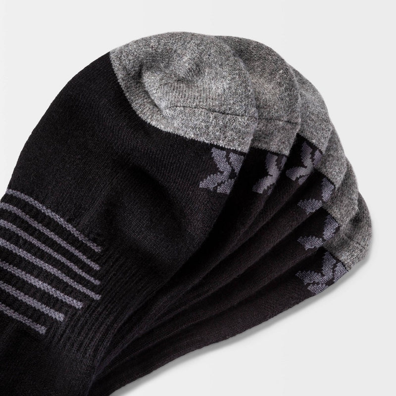 Men's Striped Arch No Show Socks 6pk - All in Motion Black 6-12
