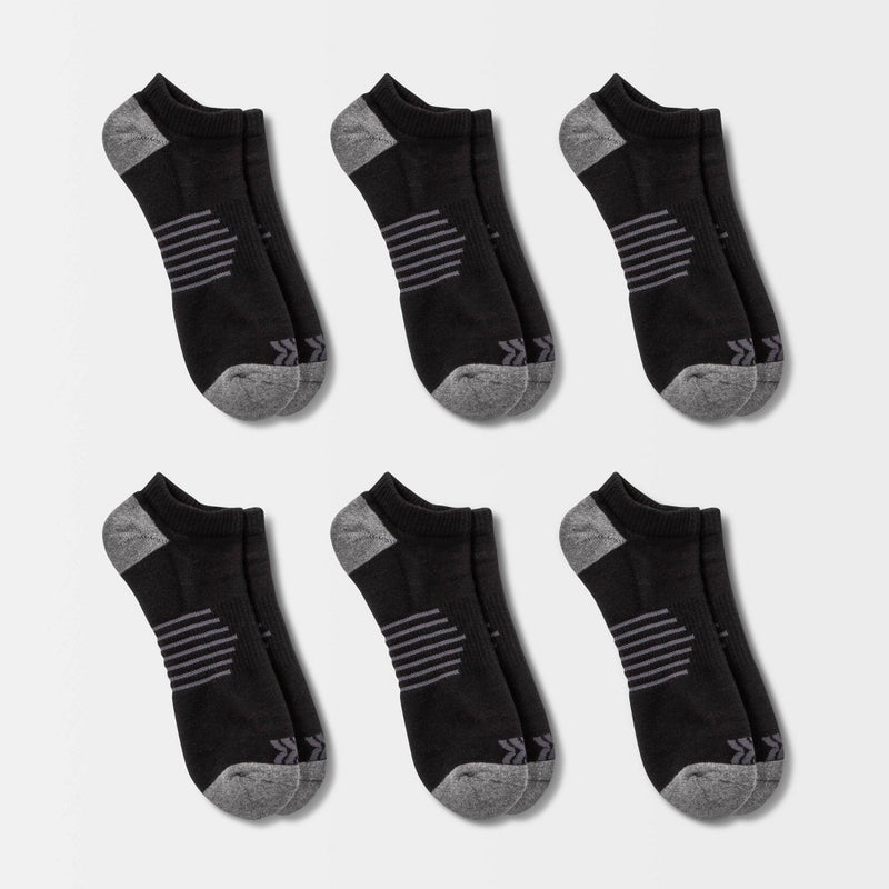 Men's Striped Arch No Show Socks 6pk - All in Motion Black 6-12