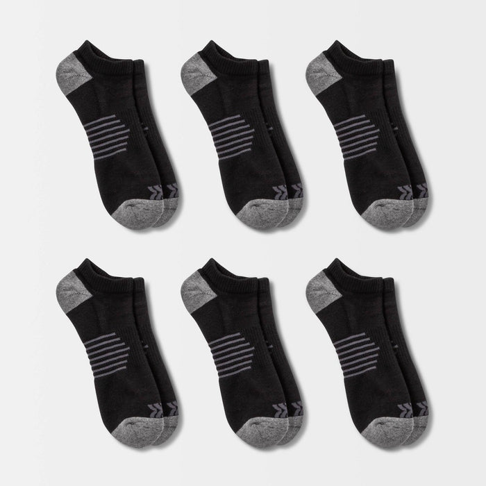 Men's Striped Arch No Show Socks 6pk - All in Motion Black 6-12