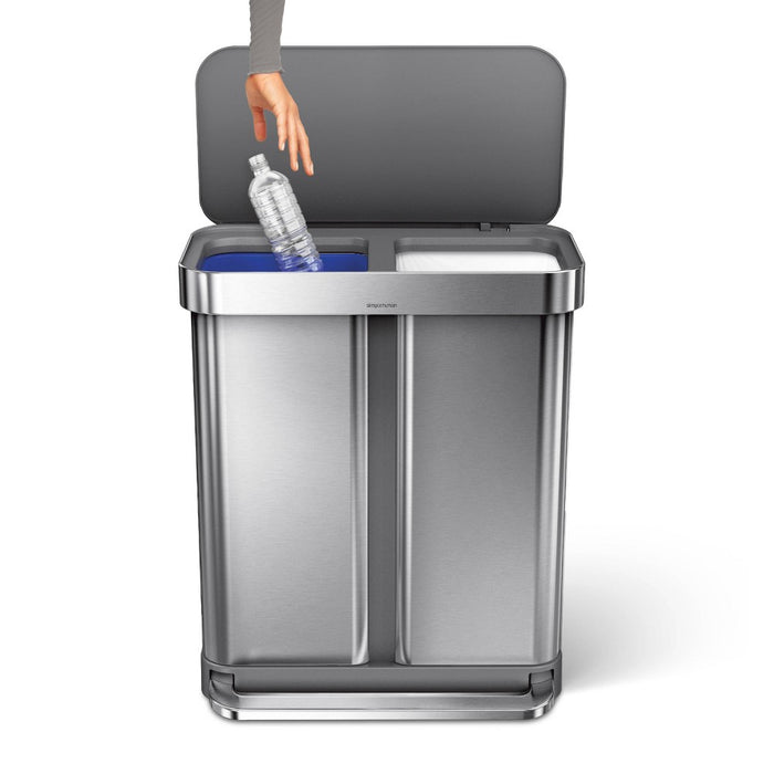 simplehuman Rectangular 58L Dual Compartment Step Trash Can with Plastic Lid Brushed Stainless Steel (LOCAL PICKUP ONLY)