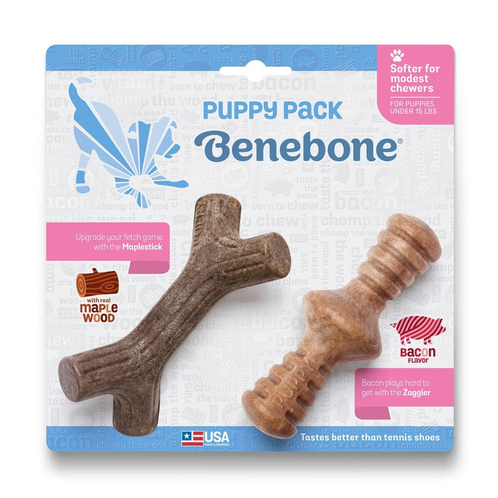 Benebone Puppy Pack Dog Chew Toys - Maple Wood/Bacon - XS - 2pk