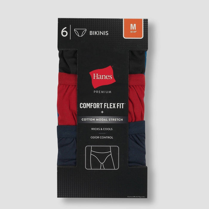 Hanes Premium Black Label Men's Bikini Underwear 6pk - Black/Blue/Red M