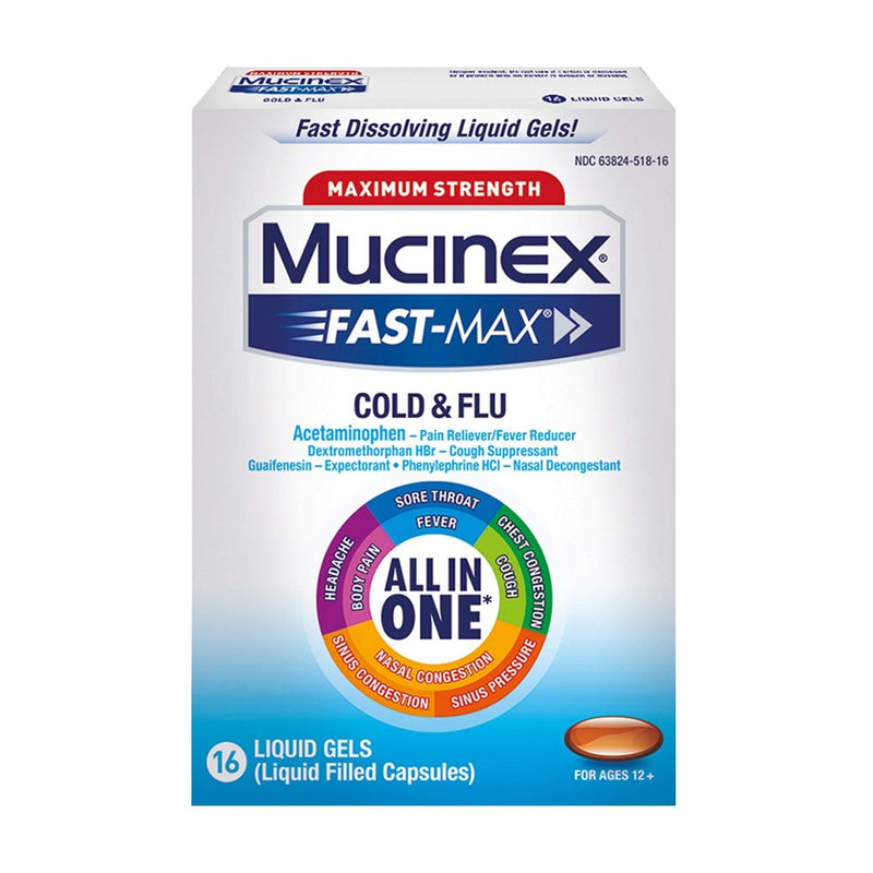 Mucinex Max Strength Cold & Flu Medicine - Liquid Gels - 16ct  EXP:03/2026