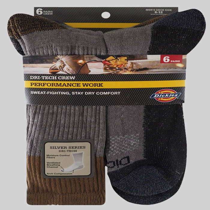 Dickies Men's Dri-Tech Moisture Control Crew Socks - Gray 6-12