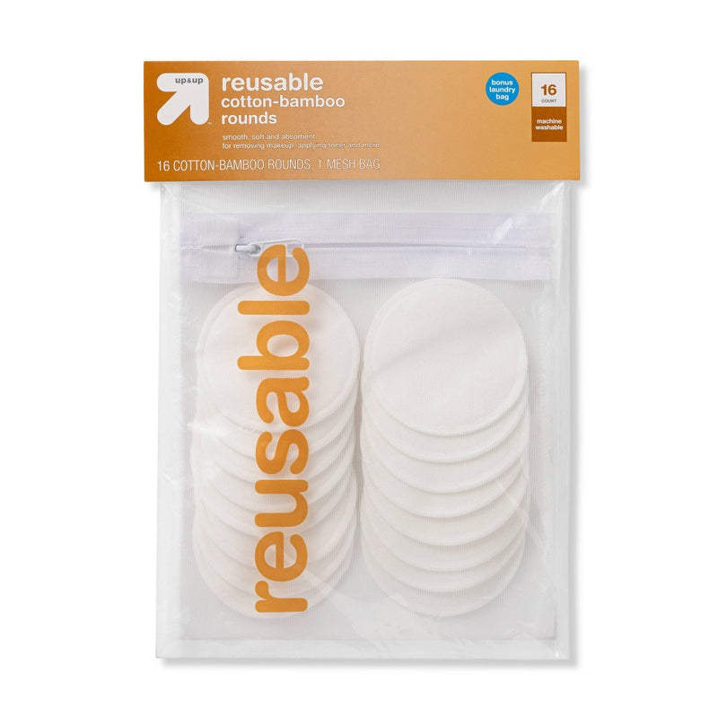 Reusable Make Up Removing Cotton Rounds with Washable Bag - White - 16ct - up & up