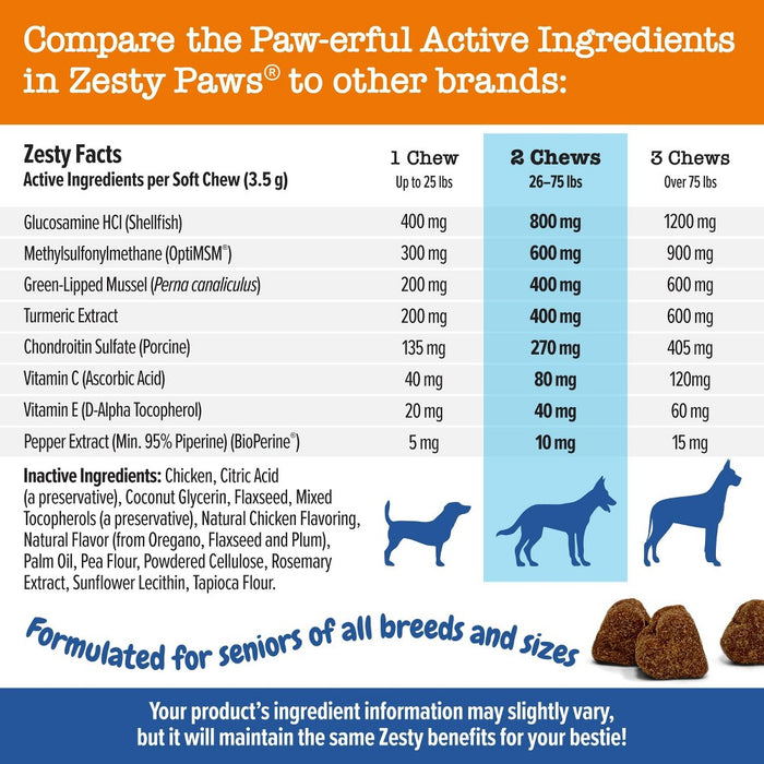 Zesty Paws Senior Advanced Mobility Dog Supplement with Chicken Flavor - 60ct