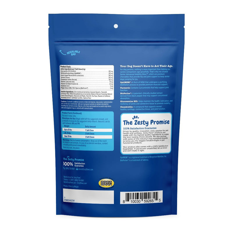 Zesty Paws Senior Advanced Mobility Dog Supplement with Chicken Flavor - 60ct
