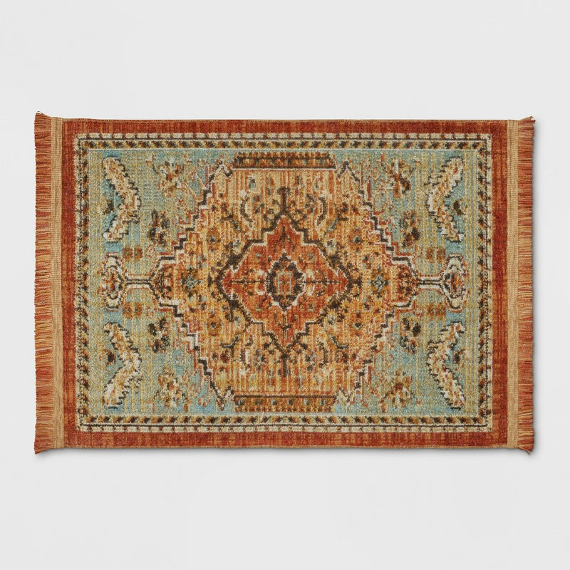 2'x3' Floral Woven Accent Rug Orange/Light Green - Threshold (LOCAL PICKUP ONLY)