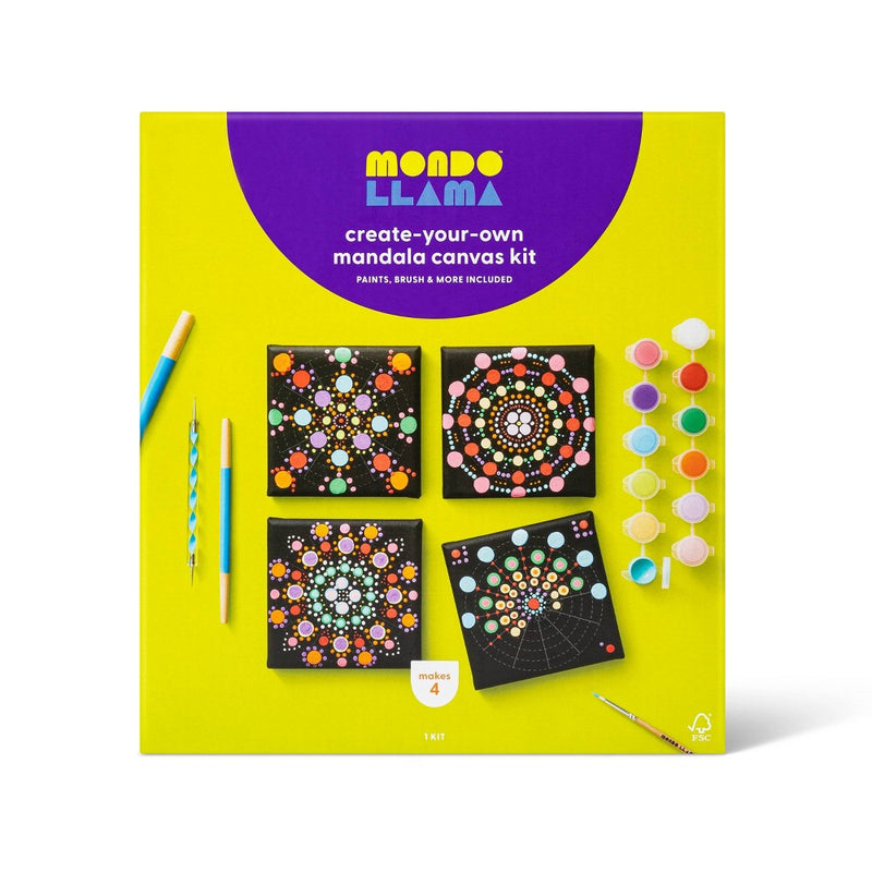 4'' x 4'' 4pk Paint-Your-Own Canvas Kit Mandalas - Mondo Llama