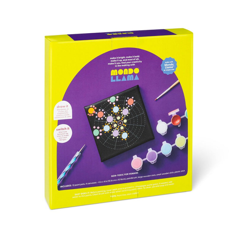 4'' x 4'' 4pk Paint-Your-Own Canvas Kit Mandalas - Mondo Llama