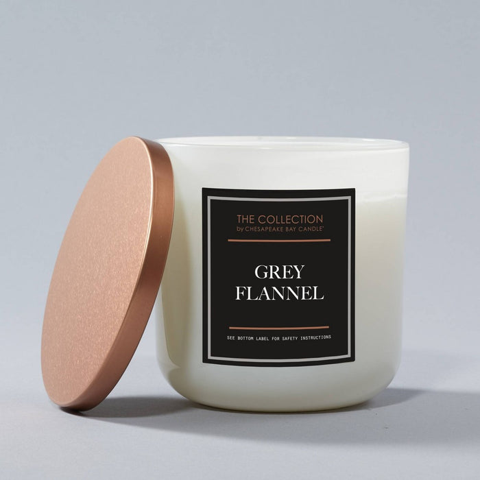2-Wick White Glass Gray Flannel Lidded Jar Candle 12oz - The Collection by Chesapeake Bay Candle
